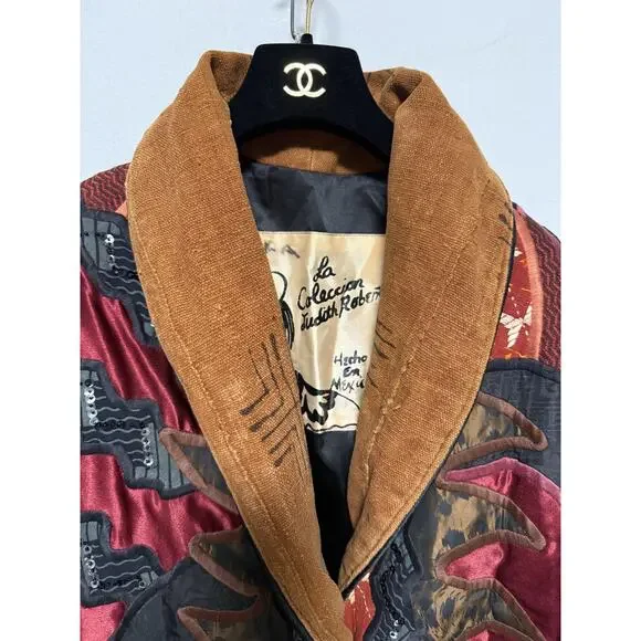 La Coleccion Judith Roberts Jacket Womens Medium Red Black Patchwork Beaded Boho - Picture 3 of 15